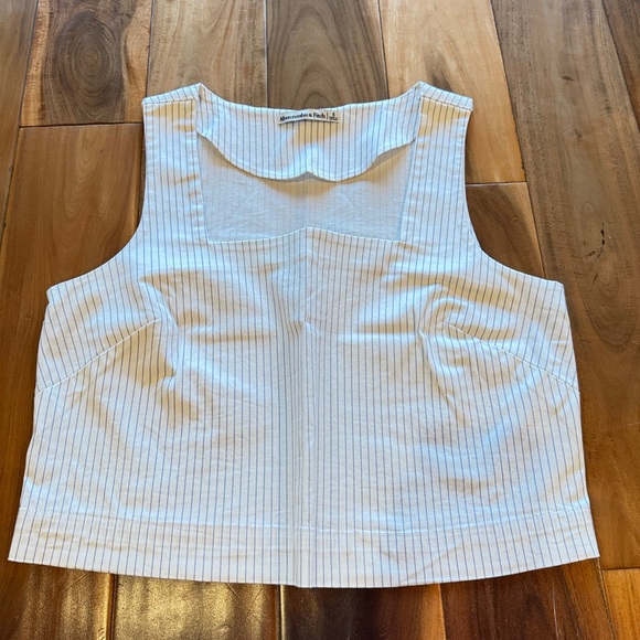 Abercrombie & Fitch Tops - Abercrombie & Fitch White Crop Tank with Thin Blue Pinstripes